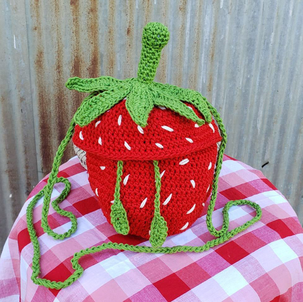 Crochet Strawberry Bag Charm Pouch Crocheted... - Depop